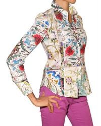 Etro | Multicolor Flower Print Stretch Poplin Shirt | Lyst