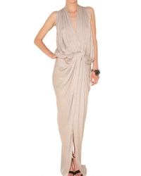 Lanvin | Natural Long Satin Twist Dress | Lyst