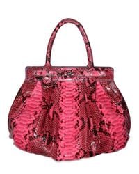 Zagliani | Pink Shiny Python Puffy Medium Top Handle | Lyst