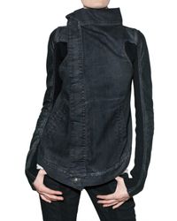 Rick Owens | Blue Stretch Denim Leather Sleeve Jacket | Lyst