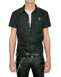 Balmain | Black Metal Badge Poplin Short Sleeved Shirt for Men | Lyst