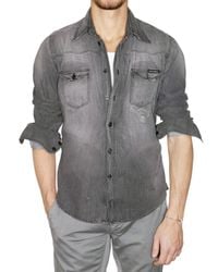 Dolce & Gabbana | Gray Darned and Washed Denim Shirt for Men | Lyst