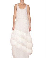 John Galliano | White Silk Chiffon and Feather Ruffle Dress | Lyst