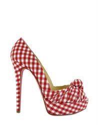 Christian Louboutin | Red 140 Canvas Greissimo Peep Vichy Pumps | Lyst