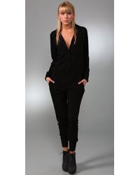 T By Alexander Wang | Black Leather-trim Jumpsuit | Lyst