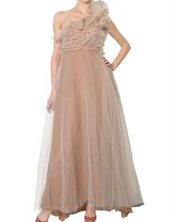 Valentino | Natural One Shoulder Long Tulle Dress | Lyst