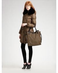 Burberry | Green Fox-collar Down Coat | Lyst