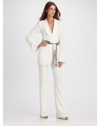Donna Karan | White Shawl Collar Belted Smoking Jacket | Lyst