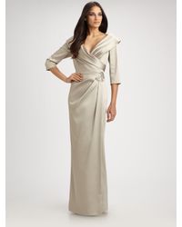 Kay Unger | Metallic Portrait Collar Satin Gown | Lyst