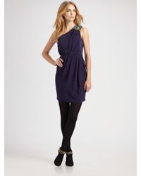 Shoshanna | Purple Emerald City Beaded One-shoulder Dress | Lyst