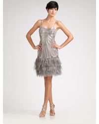 Sue Wong | Metallic Feathered Deco Cocktail Dress | Lyst