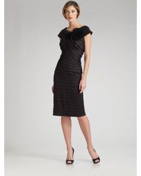 Tadashi Shoji | Black Pleated Taffeta Rosette Dress | Lyst