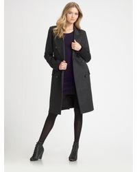 Theory | Gray Double-breasted Stretch Wool Coat | Lyst