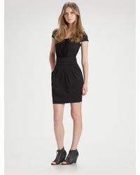 BCBGMAXAZRIA | Black Gathered Front Short Sleeve Dress | Lyst