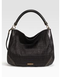 Burberry | Black Plissé Leather Hobo | Lyst