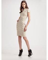 Burberry Prorsum | Natural Rivet-embellished Stretch-linen Dress | Lyst