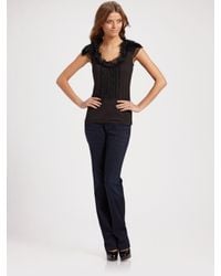 Elie Tahari | Black Feather and Ruffle Top | Lyst