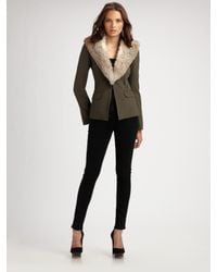 Elizabeth and James | Green Fur-collar Poe Blazer | Lyst