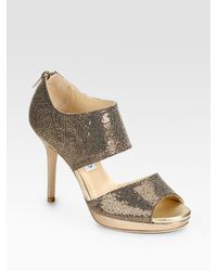 Jimmy Choo | Lagoon Platform Metallic & Glitter-covered Leather Sandals | Lyst