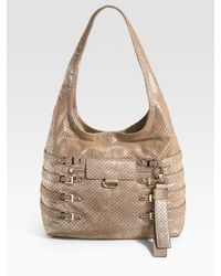Jimmy Choo | Metallic Bardia Perforated Suede Hobo | Lyst