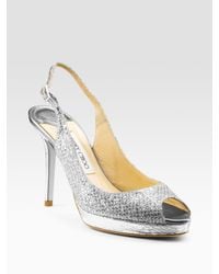 Jimmy Choo | Metallic Nova Glitter-covered Leather Peep-toe Pumps | Lyst