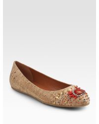 Oscar de la Renta | Natural Metallic-cork Embroidered Ballet Flats | Lyst