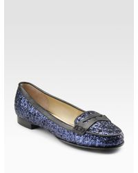 Pour La Victoire | Blue Glitter-covered Leather Loafers | Lyst