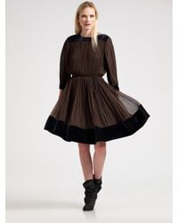 Sophie Theallet | Brown Velvet Banded Silk Dress | Lyst