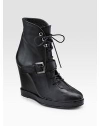 Surface To Air | Black Lace-up Wedge Ankle Boots | Lyst