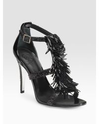 Tory Burch | Black Evelyn Glitter-covered T-strap Sandals | Lyst