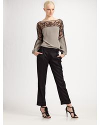 Tory Burch | Gray Embellished Silk Top | Lyst