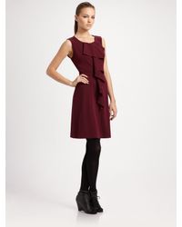 Elie Tahari | Red Ruffle-front Stretch Silk Dress | Lyst