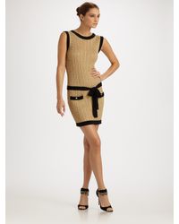 Boutique Moschino | Metallic Lurex Cable Knit Belted Dress | Lyst