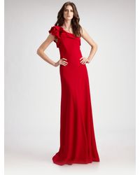 Carmen Marc Valvo | Red One Shoulder Crepe Gown | Lyst