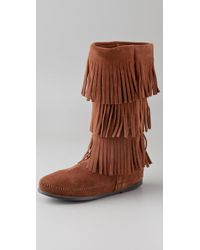 Minnetonka | Brown 3 Layer Fringe Boots | Lyst