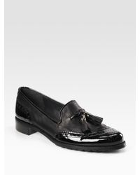 Stuart Weitzman | Black Tasseled Leather Loafers | Lyst