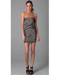 Hervé Léger | Black Strapless Jacquard Mini Dress | Lyst