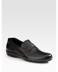 Prada | Black Logo Moccasins for Men | Lyst