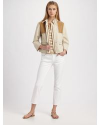 Tory Burch | Green Regina Leather-trimmed Canvas Jacket | Lyst