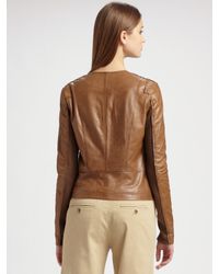 VINCE | Green Crewneck Leather Jacket | Lyst
