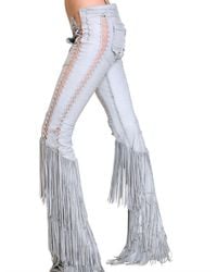 Roberto Cavalli | Blue Fringed Leatehr Trousers | Lyst