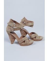 Belle By Sigerson Morrison | Natural Platform Suede Criss Cross Sandal in Fango | Lyst