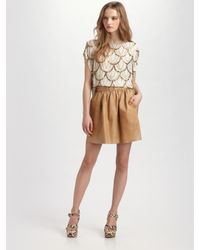 Alice + Olivia | Brown Beaded Silk Top | Lyst