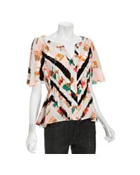 BCBGMAXAZRIA | Gray Parfait Paint Printed Silk Blouse | Lyst