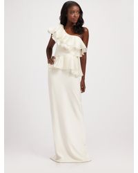 Notte by Marchesa | White Silk Crepe One Shoulder Ruffle Gown | Lyst