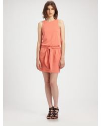 Theory | Orange Cristal Tie-front Cotton Dress | Lyst