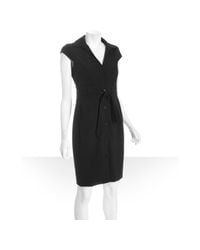 Lyst - Calvin Klein Black Woven Button Front Belted Dress in Black