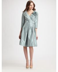 Teri Jon | Blue Taffeta Portrait Collar Dress | Lyst