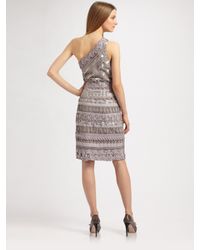 Badgley Mischka | Gray One-shoulder Ribbon Dress | Lyst