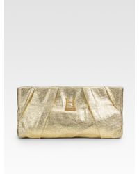 Halston | Alice Pleated Metallic Canvas Big Clutch | Lyst